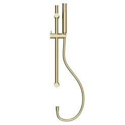 GoodHome Kit de douche sans robinetterie avec barre réglable + douchette + flexible, doré brossé, Owens