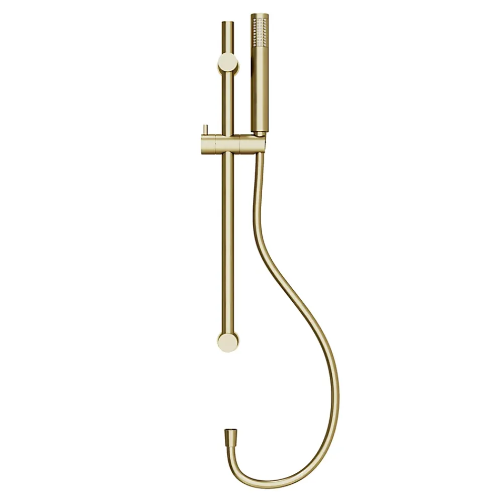 GoodHome Kit de douche sans robinetterie avec barre réglable + douchette + flexible, doré brossé, Owens