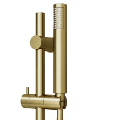 GoodHome Kit de douche sans robinetterie avec barre réglable + douchette + flexible, doré brossé, Owens