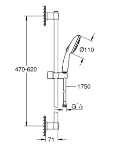 Colonne De Douche Sans Robinetterie|Grohe Kit de douche sans robinetterie avec douchette + flexible + barre chrome, Vitalio Start