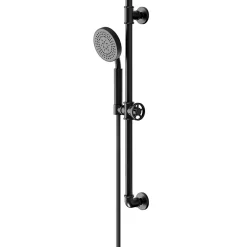 GoodHome Kit de douche sans robinetterie avec douchette 5 jets + flexible + barre réglable, noir, Selenga