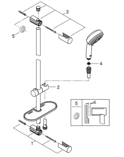 Grohe Kit de douche sans robinetterie avec douchette 3 jets + flexible + barre réglable Vitalio