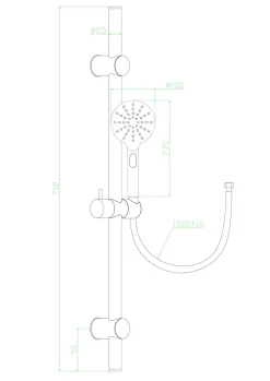 Essebagno Kit de douche sans robintetterie avec douchette 3 jets + flexible + barre de douche, noir, New Oneo
