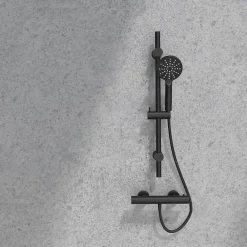 Essebagno Kit de douche sans robintetterie avec douchette 3 jets + flexible + barre de douche, noir, New Oneo