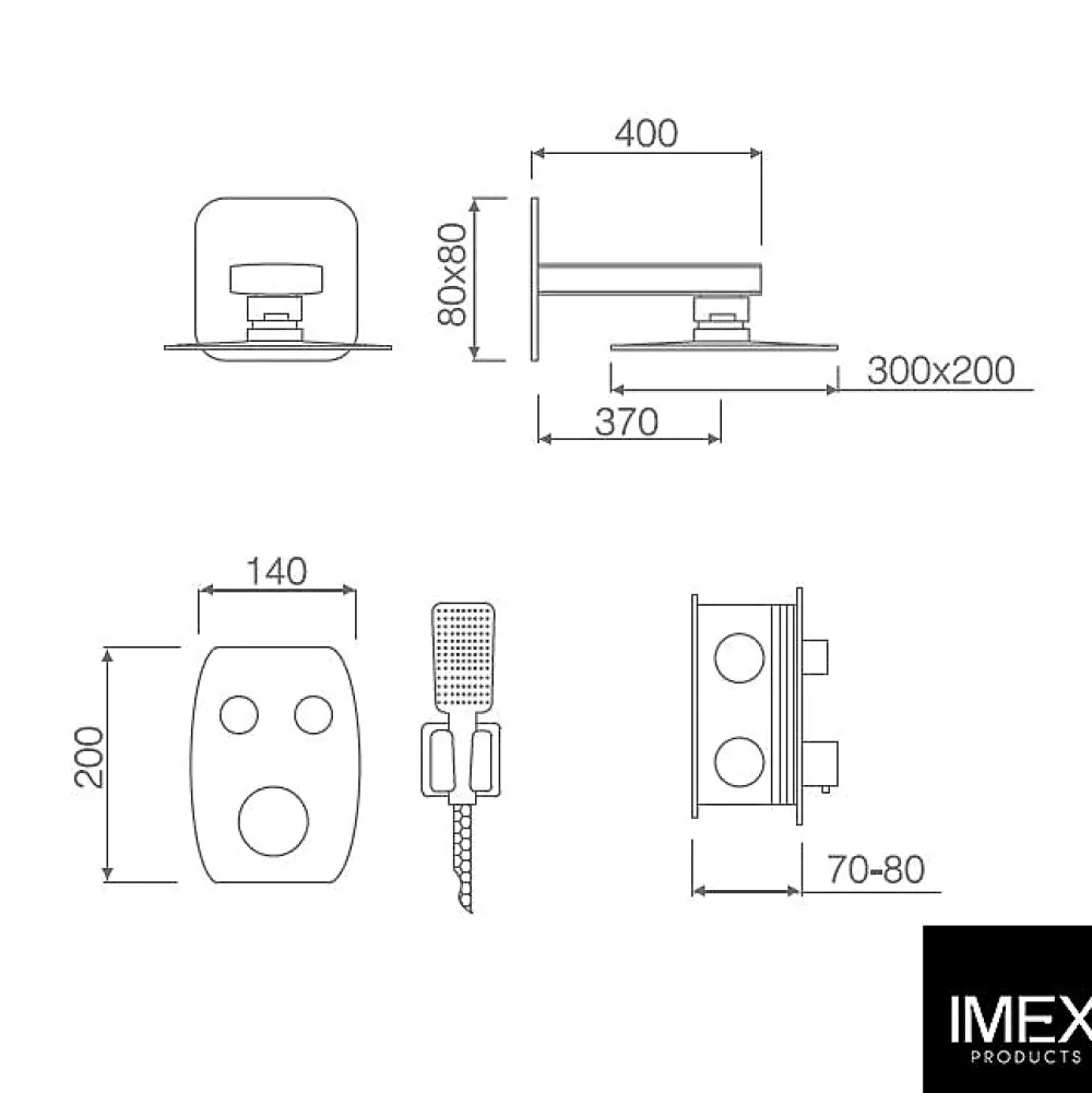 Imex Products Kit de douche thermostatique encastre HIDRA noir mat