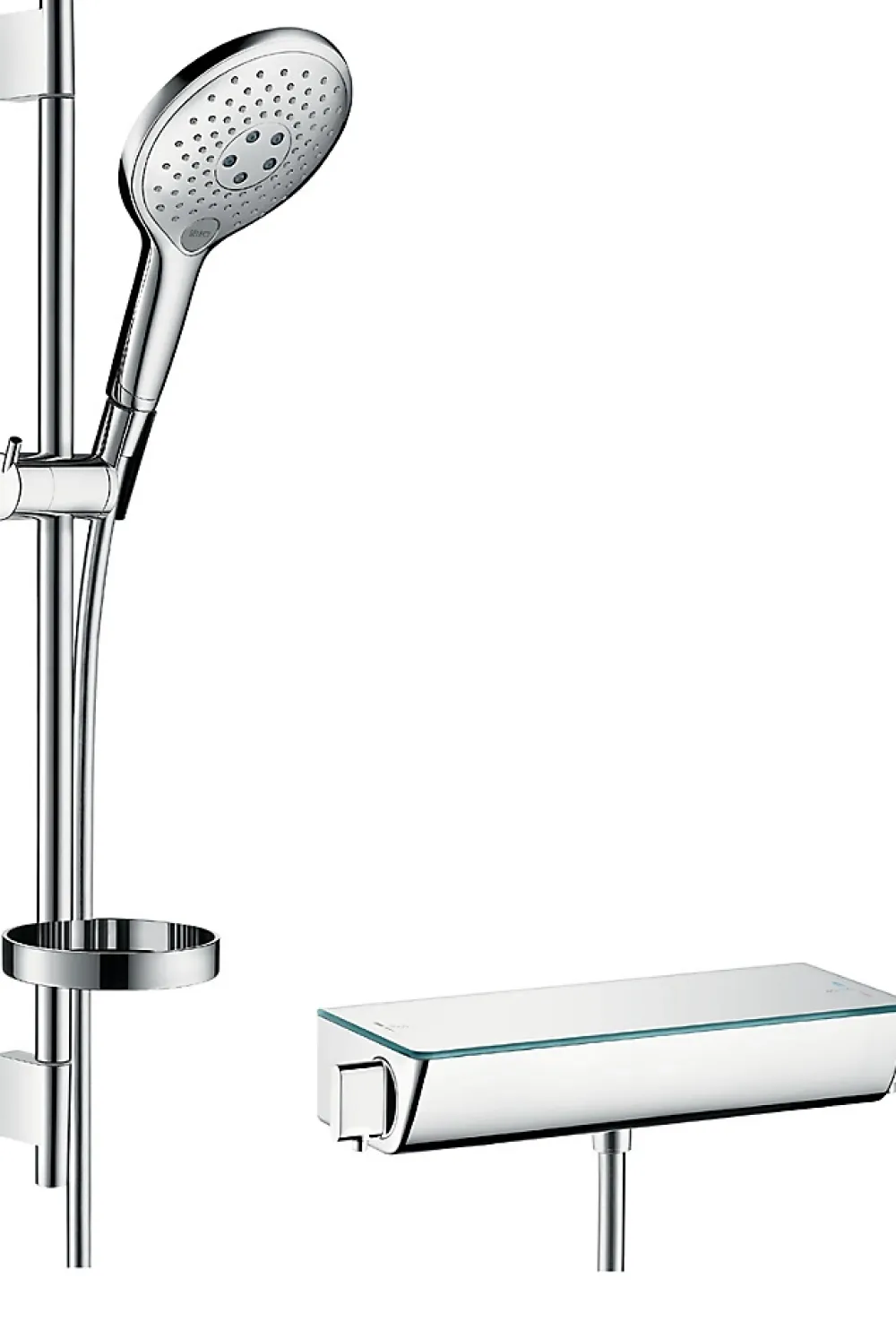 Hansgrohe Kit de douche thermostatique avec douchette 3 jets + flexible + barre réglable, chrome, Raindance Select S 150