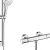 Colonne De Douche Thermostatique|Hansgrohe Kit de douche thermostatique avec douchette 3 jets + flexible + barre réglable, chrome, Combi Croma S 150