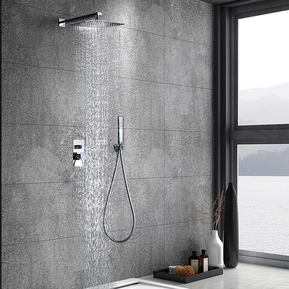 Imex Products Kit douche encastre 2 voies acier et laiton finition chromee avec pomme 25x25 cm