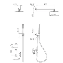 Imex Products Kit douche encastre 2 voies acier et laiton finition chromee avec pomme 25x25 cm