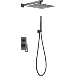 Imex Products Kit douche encastree noir mat acier et laiton mitigeur 2 voies pomme 25x25 cm