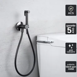 Imex Kit Douchette anti-calcaire hygiénique encastrée WC ou Bidet Salle de Bain Black Gun Métal LINE RDD038/BGM