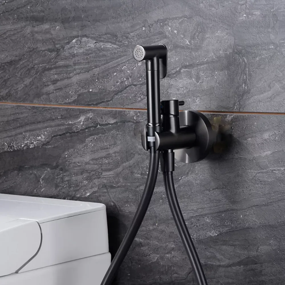 Robinet De Bidet|Imex Kit Douchette anti-calcaire hygiénique encastrée WC ou Bidet Salle de Bain Black Gun Métal MUNICH RDM001/BGM