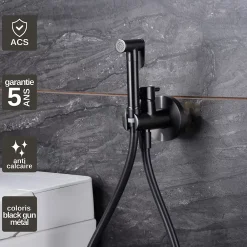 Robinet De Bidet|Imex Kit Douchette anti-calcaire hygiénique encastrée WC ou Bidet Salle de Bain Black Gun Métal MUNICH RDM001/BGM