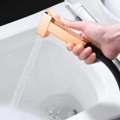 Imex Kit Douchette anti-calcaire hygiénique encastrée WC ou Bidet Salle de Bain Noir et Or Rose SUECIA BDC032-5/NOR