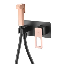 Imex Kit Douchette anti-calcaire hygiénique encastrée WC ou Bidet Salle de Bain Noir et Or Rose SUECIA BDC032-5/NOR