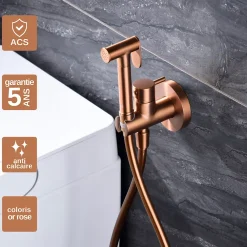 Imex Kit Douchette anti-calcaire hygiénique encastrée WC ou Bidet Salle de Bain Or Rose MUNICH RDM001/ORC