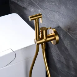 Imex Kit Douchette anti-calcaire hygiénique encastrée WC ou Bidet Salle de Bain Or Brossé MUNICH RDM001/OC