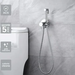 Imex Kit Douchette anti-calcaire hygiénique encastrée WC ou Bidet Salle de Bain Chrome LINE RDD038