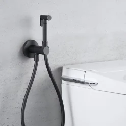Robinet De Bidet|Imex Kit Douchette anti-calcaire hygiénique encastrée WC ou Bidet Salle de Bain Noir Mat LINE RDD038/NG