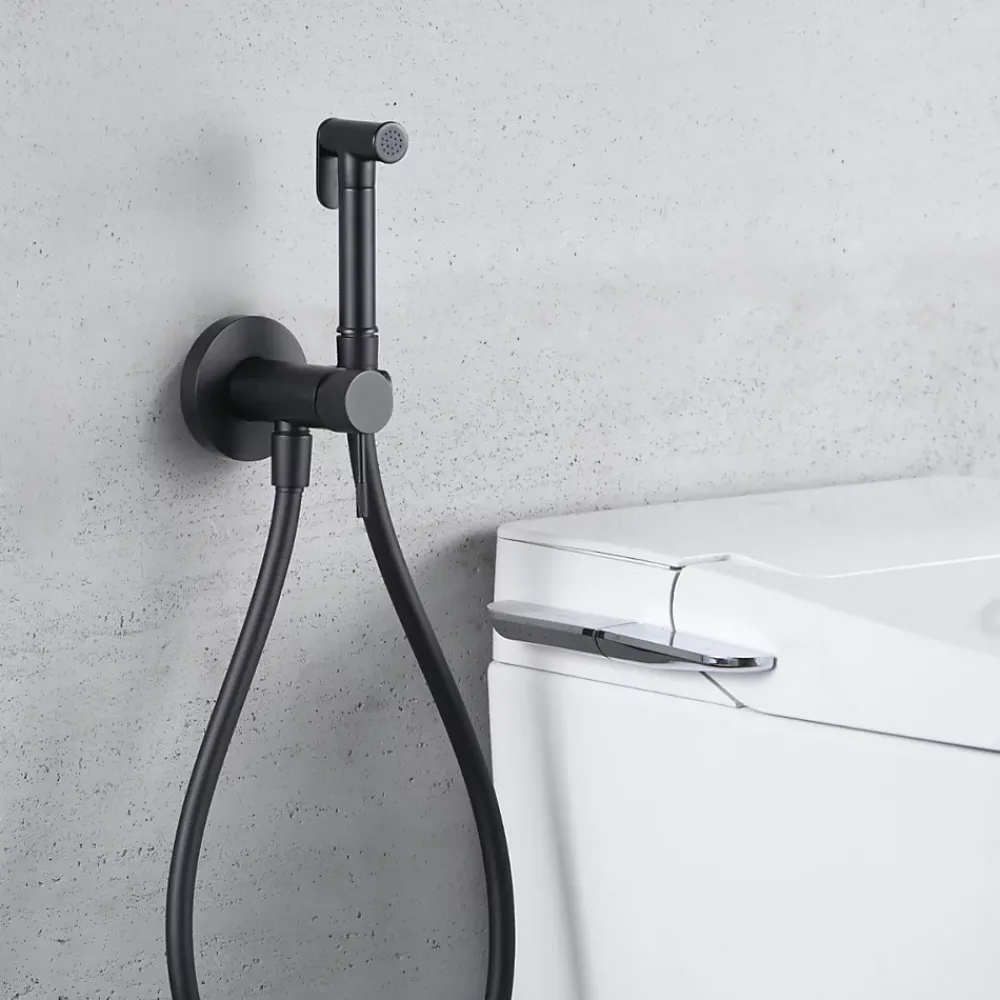 Robinet De Bidet|Imex Kit Douchette anti-calcaire hygiénique encastrée WC ou Bidet Salle de Bain Noir Mat LINE RDD038/NG