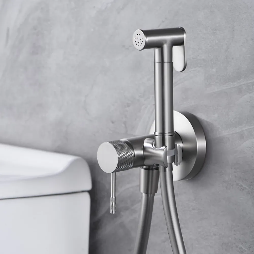 Robinet De Bidet|Imex Kit Douchette anti-calcaire hygiénique encastrée WC ou Bidet Salle de Bain Nickel Brossé LINE RDD038/NQ