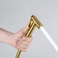 Imex Kit Douchette anti-calcaire hygiénique encastrée WC ou Bidet Salle de Bain Or Brossé LINE RDD038/OC