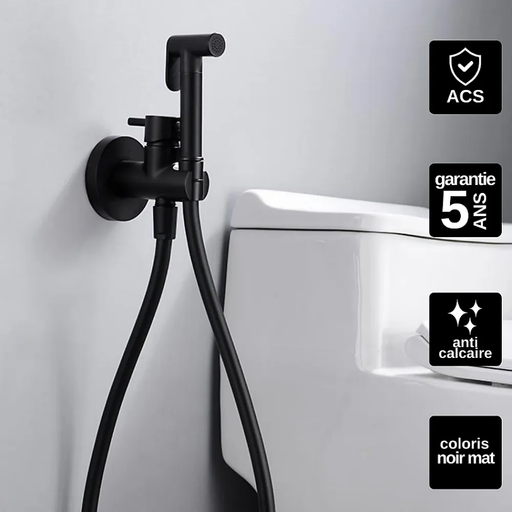 Robinet De Bidet|Imex Kit Douchette anti-calcaire hygiénique encastrée WC ou Bidet Salle de Bain Noir Mat MUNICH RDM001/NG