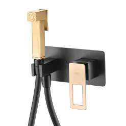 Robinet De Bidet|Imex Kit Douchette anti-calcaire hygiénique encastrée WC ou Bidet Salle de Bain Noir et Or SUECIA BDC032-5/NGOLD
