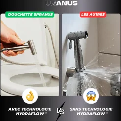 Magnifiak Kit Douchette WC Noir avec Robinet 3 voies (Brevet Déposé) - Marque Française - Qualité supérieure - Uranus Expert WC