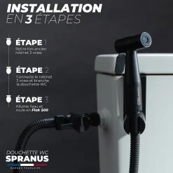 Magnifiak Kit Douchette WC Noir avec Robinet 3 voies (Brevet Déposé) - Marque Française - Qualité supérieure - Uranus Expert WC