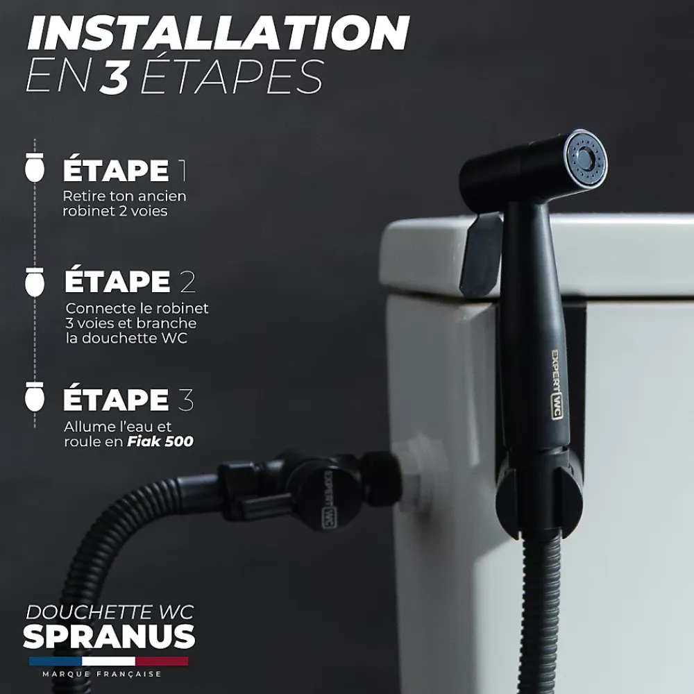 Magnifiak Kit Douchette WC Noir avec Robinet 3 voies (Brevet Déposé) - Marque Française - Qualité supérieure - Uranus Expert WC