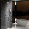 Colonne De Douche Mécanique|Imex Products Kit encastre douche 2 voies acier et laiton noir et or avec pomme de 25x25 cm