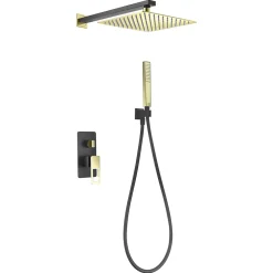 Colonne De Douche Mécanique|Imex Products Kit encastre douche 2 voies acier et laiton noir et or avec pomme de 25x25 cm