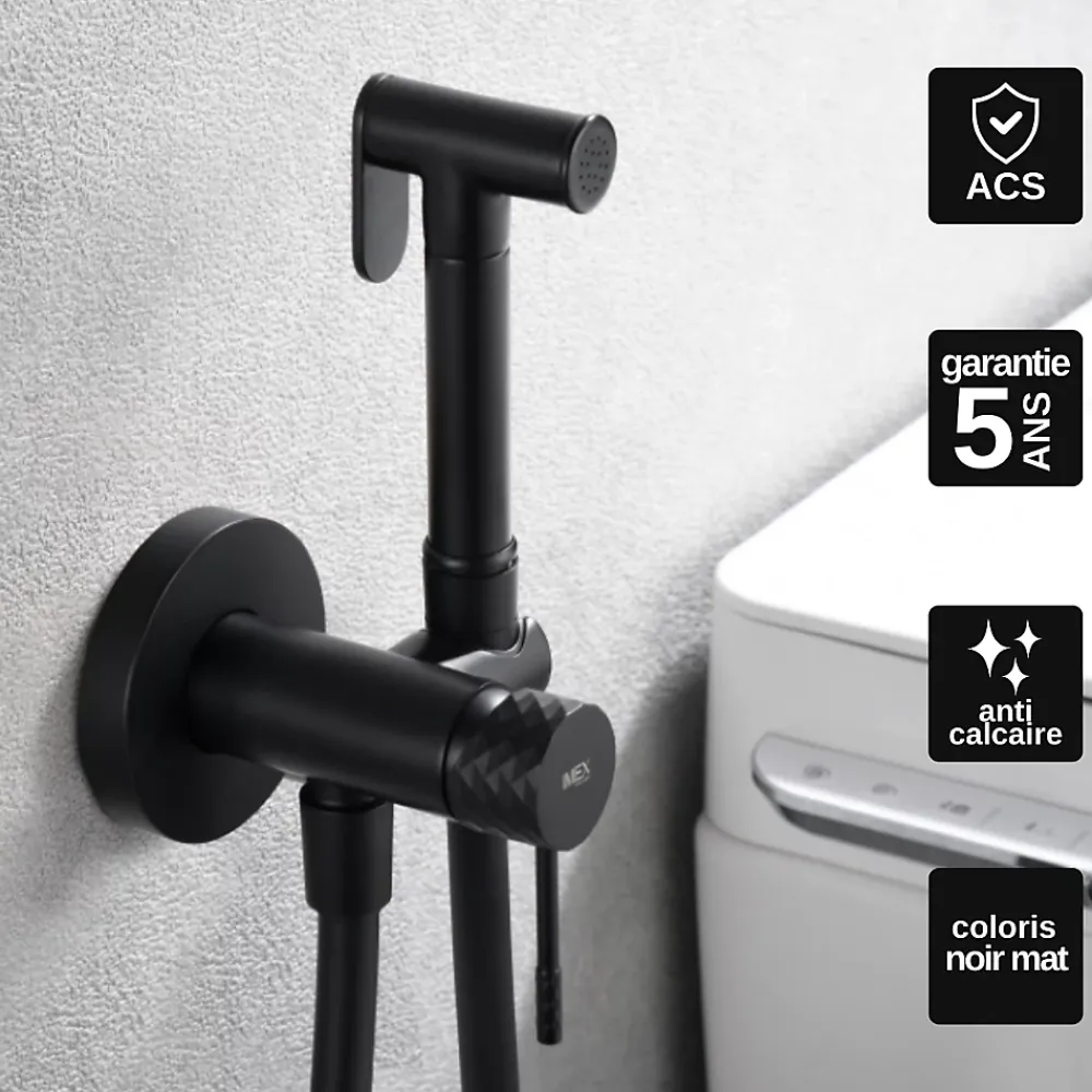 Imex Kit Hygiène Douchette de WC / Bidet Encastré Noir Mat GENOVA RDG053/NG