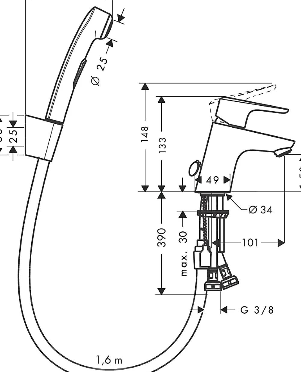 Accessoire De Robinet|Robinet De Bidet|Hansgrohe Kit robinet de bidet et douchette WC chromé Ecos