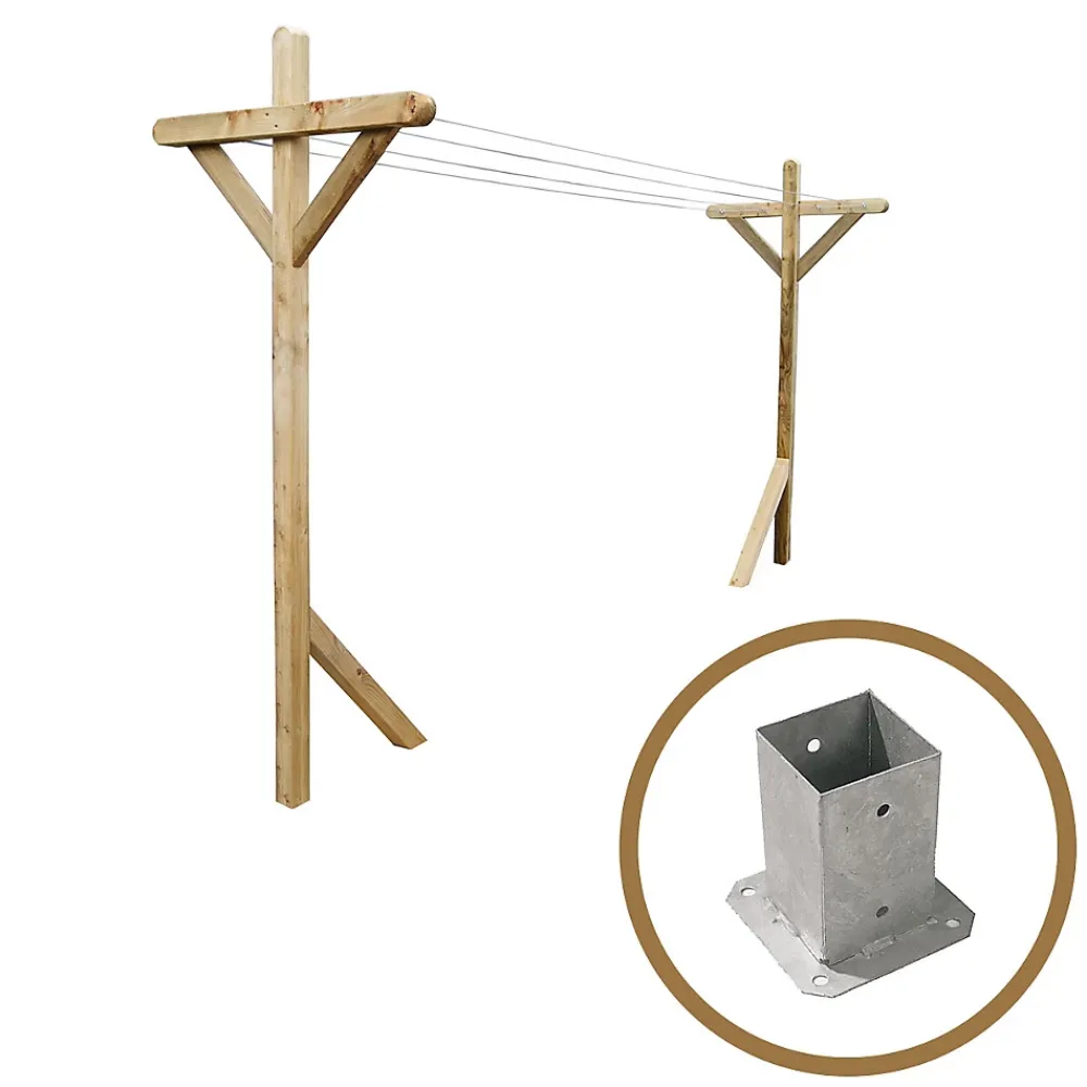 Etendoir À Linge|Cémonjardin Kit étendoir à linge extérieur Séville premium + 2 supports poteaux à fixer