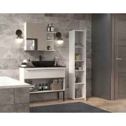 Topeshop KOMMA - Meuble salle de bain 2 portes - 31x30x174 cm - Colonne rangement SDB