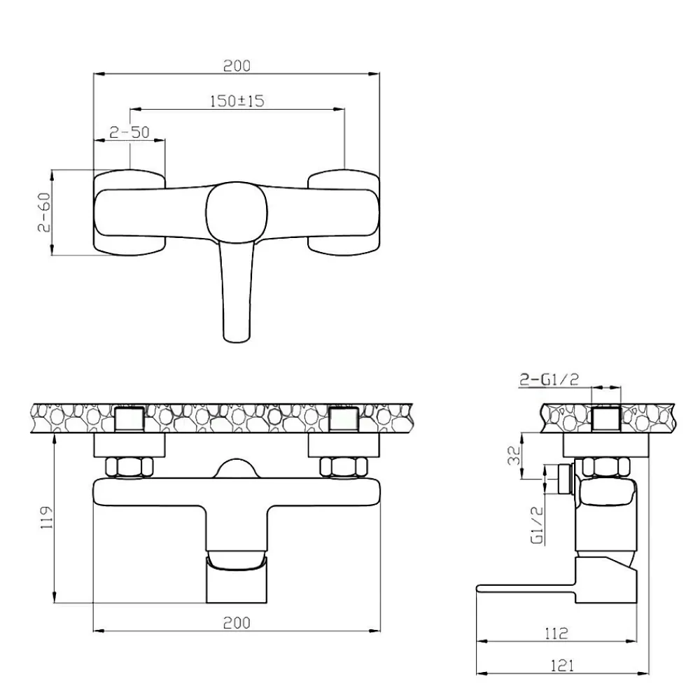 Invena Laiton Dore Robinet Douche Salle de Bain Levier Unique Mural Melangeur