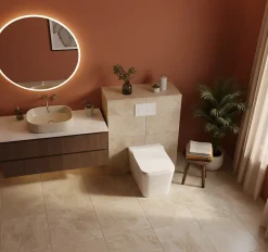 Laneri WC au Sol Edge Rim - Cuvette Rimless sans bride Blanc Brillant FIL Mural design carré - Abattant Soft-Close
