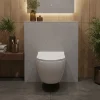 Wc À Poser|Laneri WC Suspendu Série Bent Rim - Cuvette Suspendue Rimless sans bride Blanc Brillant - Dimension 52 cm - Abattant Soft-Close