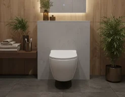 Wc À Poser|Laneri WC Suspendu Série Bent Rim - Cuvette Suspendue Rimless sans bride Blanc Brillant - Dimension 52 cm - Abattant Soft-Close