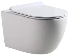 Wc À Poser|Laneri WC Suspendu Série Bent Rim - Cuvette Suspendue Rimless sans bride Blanc Brillant - Dimension 52 cm - Abattant Soft-Close