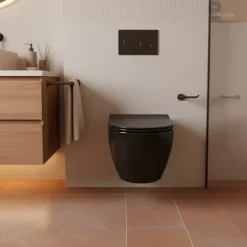 Wc À Poser|Laneri WC Suspendu Série New Bent - Cuvette Rimless sans bride Noir Mat - Dimensions Réduites 49,5 cm - Abattant Soft-Close