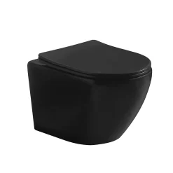 Wc À Poser|Laneri WC Suspendu Série New Bent - Cuvette Rimless sans bride Noir Mat - Dimensions Réduites 49,5 cm - Abattant Soft-Close