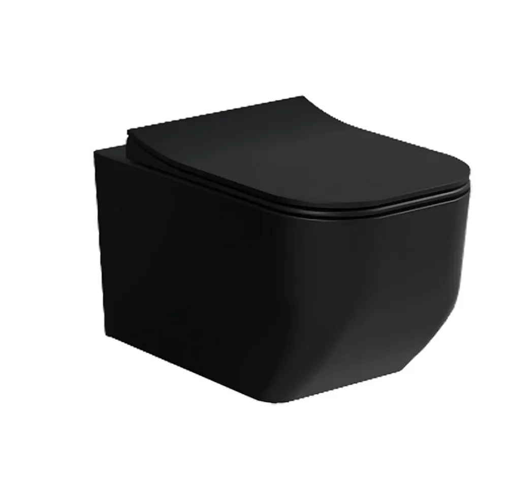 Laneri WC Suspendu Série New Edge - Cuvette Rimless sans bride Noir Mat - Dimensions Réduites 51,5 cm - Abattant Soft-Close