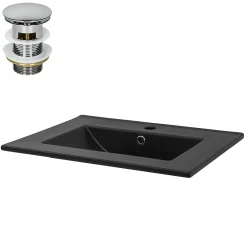 Luxebath Lavabo à encastrer noir mat céramique avec bouchon de vidange 615 x 470 x 175 mm