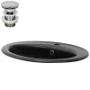 Luxebath Lavabo à encastrer noir mat céramique bouchon de vidange argent