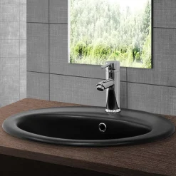 Luxebath Lavabo à encastrer noir mat céramique bouchon de vidange argent