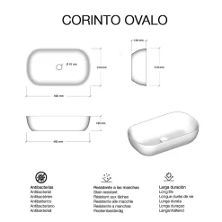 Poalgi Lavabo à poser CORINTO OVALO céramique 49,5x13x31 cm blanc