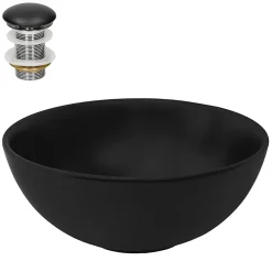 Vasque À Poser|Ml-Design Lavabo à poser rond noir mat céramique avec garniture de vidage